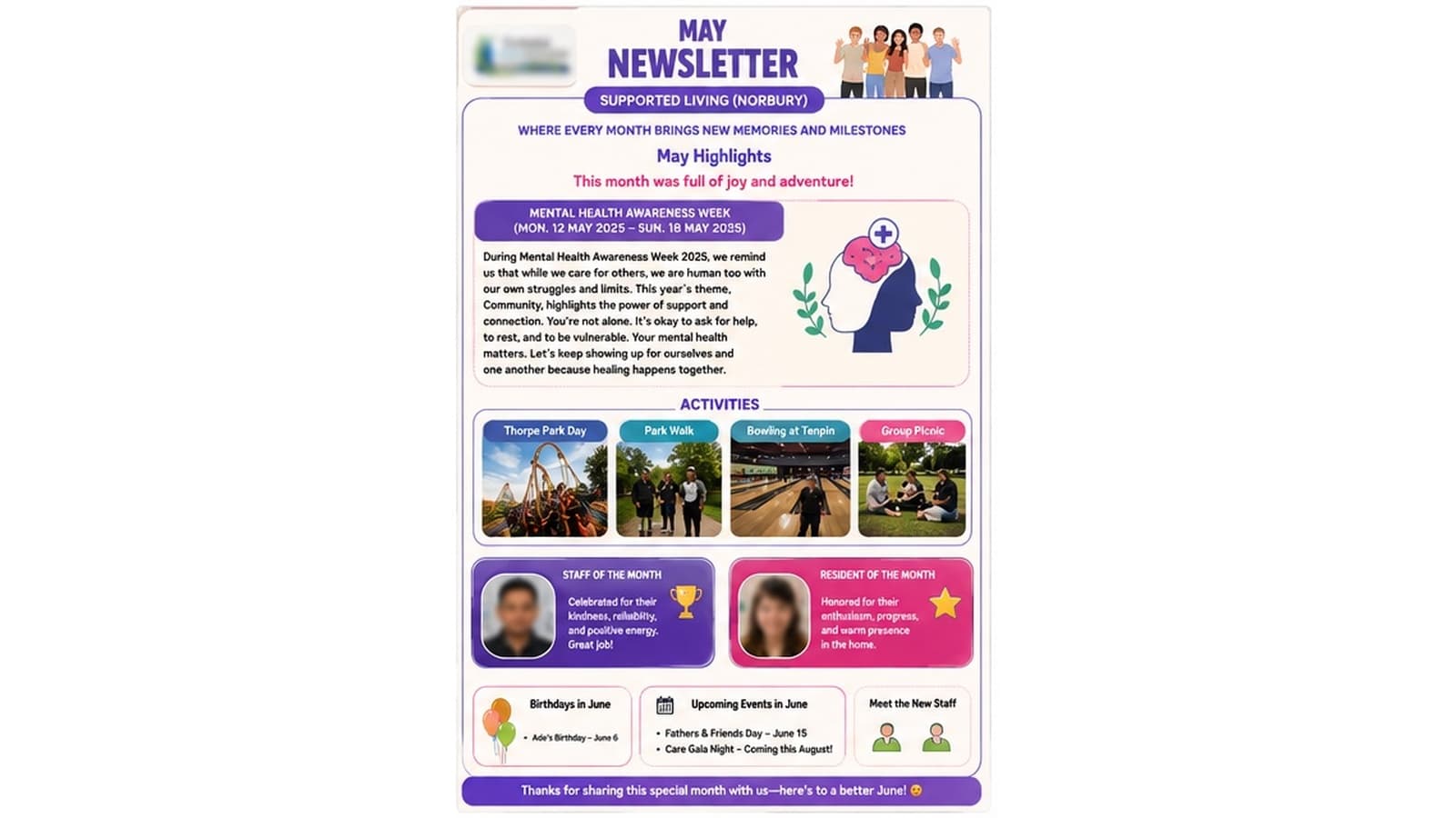 Supported Living Provider | Monthly Newsletter